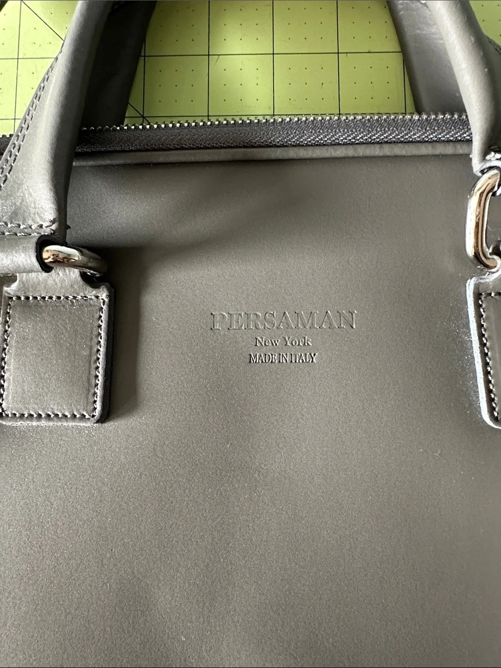 Persaman New York Gray Leather Laptop Bag with Shoulder Strap